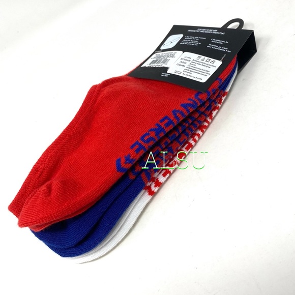 Converse 3-pack Socks Flat Knit Ultra Low White Red Blue 10020693-A01 Women’s - Picture 6 of 7